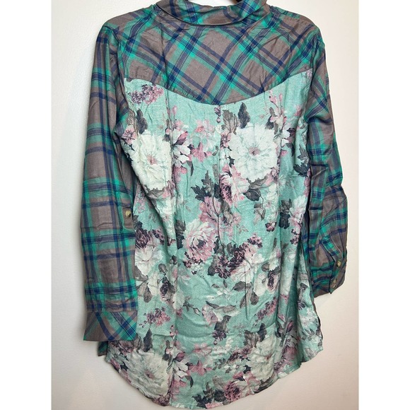 Taloni Collections New Plaid Button Up Floral Black Gray Teal Size Small Petite - Picture 10 of 12